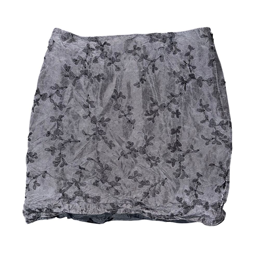 100% Silk Embroidered Beaded Mini Skirt Charcoal Vintage 6 Coquette Whimsigoth